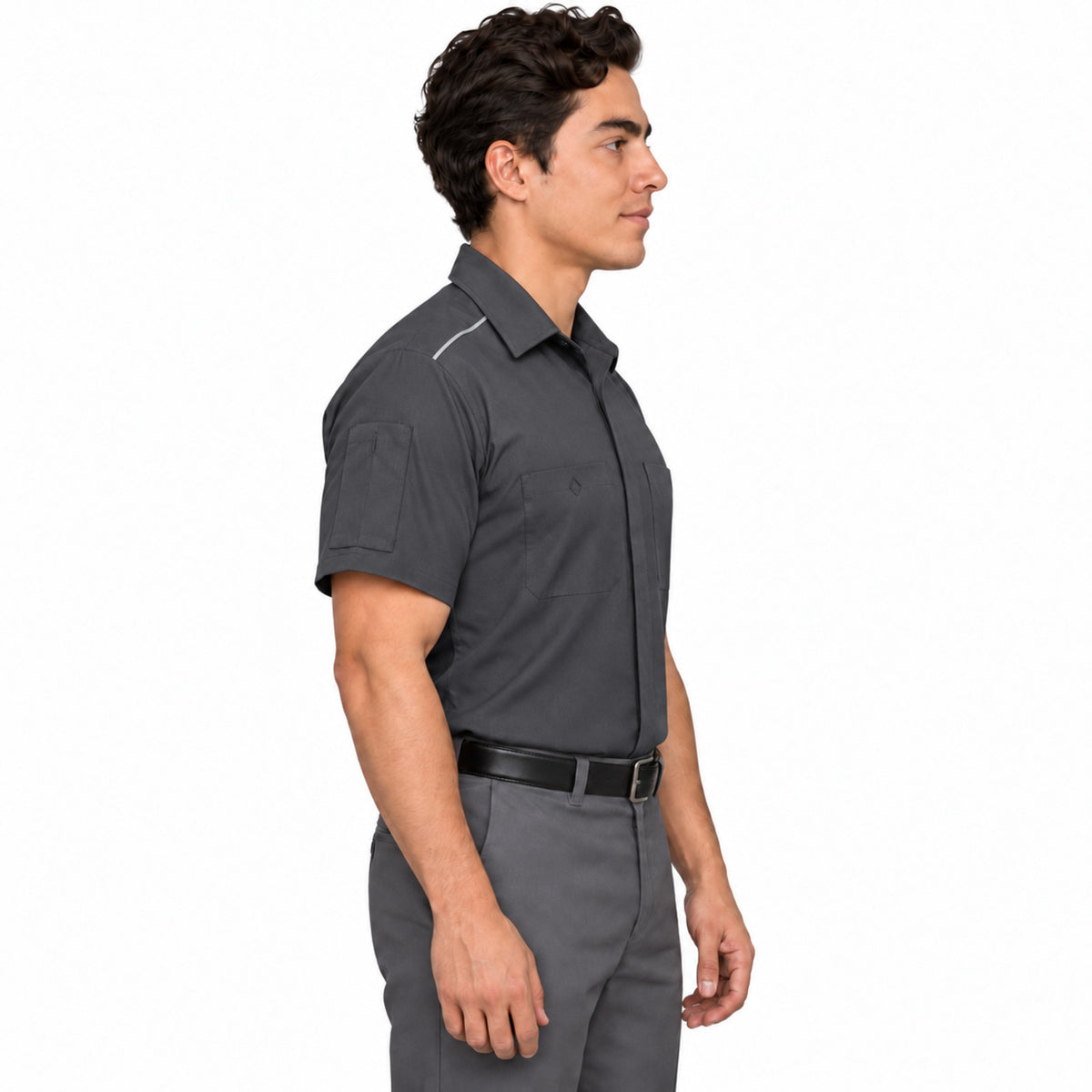 Red Kap SP4A camisa de trabajo para hombre color gris oxford, perfil derecho fajada | color:gris-oxford
