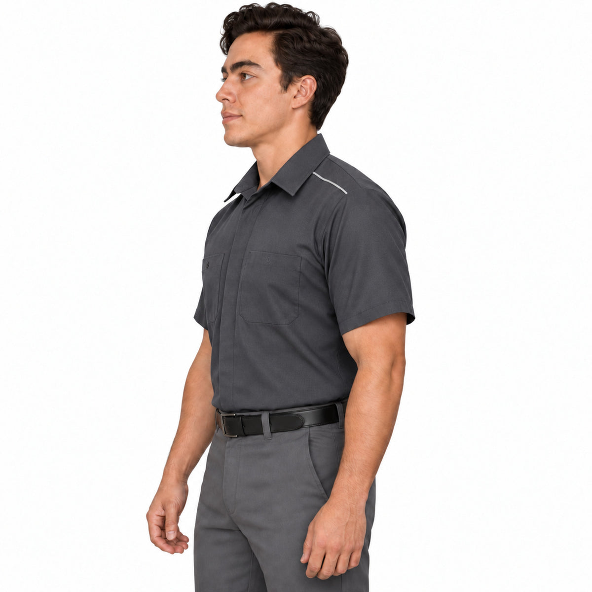 Red Kap SP4A camisa de trabajo para hombre color gris oxford, perfil izquierdo fajada | color:gris-oxford