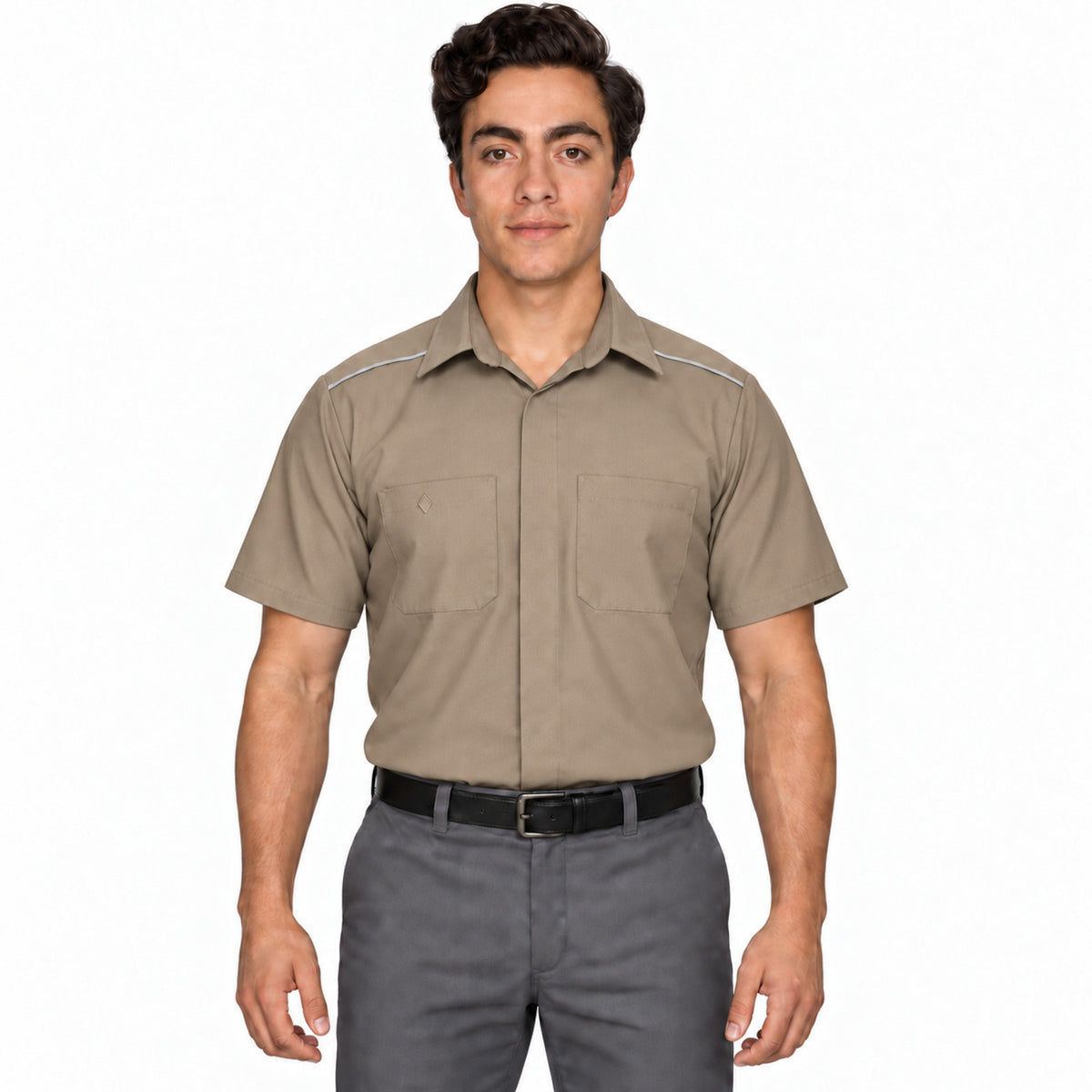 Red Kap SP4A camisa de trabajo para hombre color khaki, frontal fajada | color:khaki