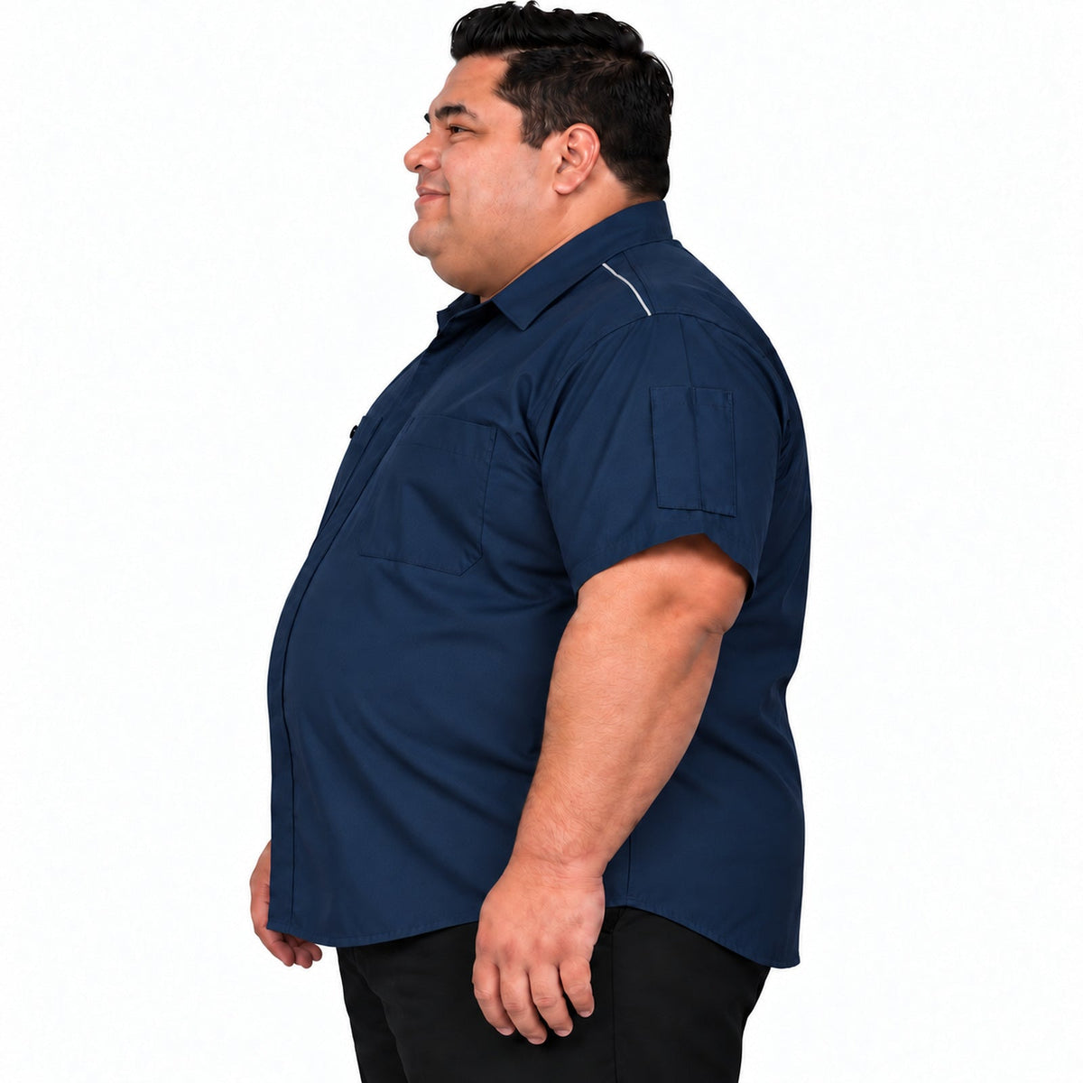 Camisa de trabajo Red Kap SP4A para hombre azul marino, perfil izquierdo desfajada | color:azul-marino