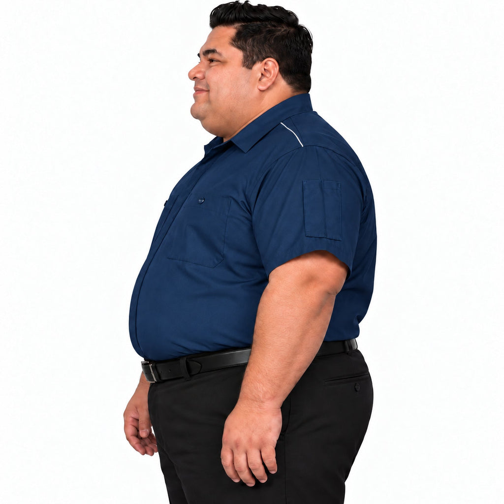 Camisa de trabajo Red Kap SP4A para hombre azul marino, perfil izquierdo fajada