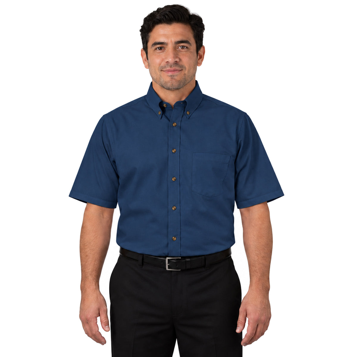 Camisa Red Kap SP80 para hombre en azul marino, vista frontal fajada | color:azul-marino