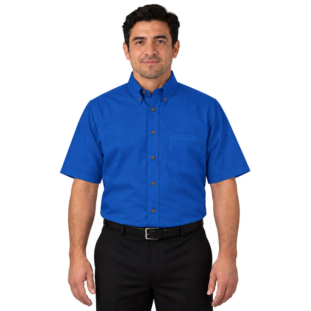 Camisa Red Kap SP80 para hombre en azul rey, vista frontal fajada | color:azul-rey