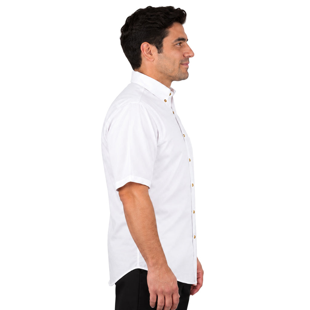 Camisa Red Kap SP80 para hombre en blanca, vista perfil derecho desfajada