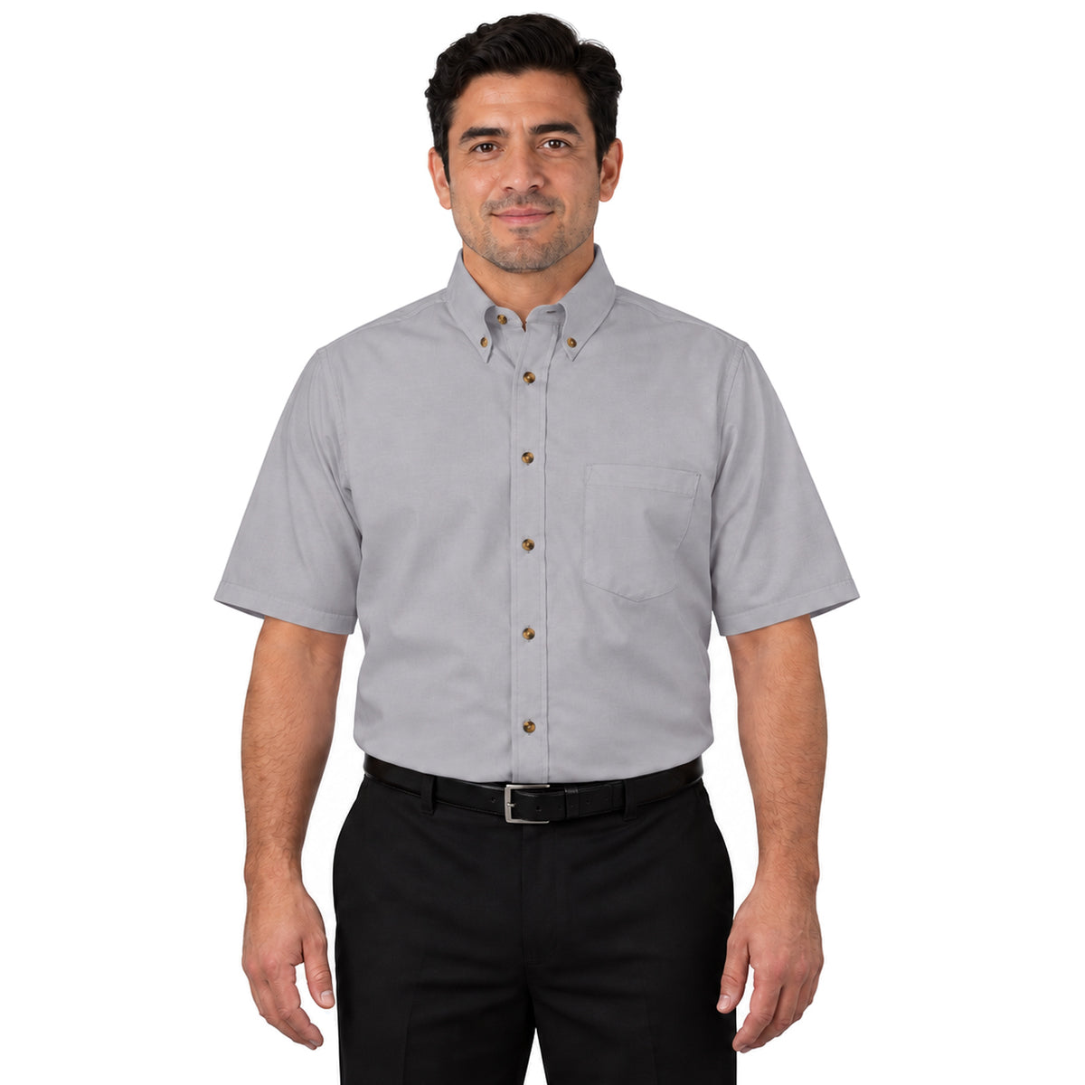 Camisa Red Kap SP80 para hombre en gris claro, vista frontal fajada | color:gris-claro