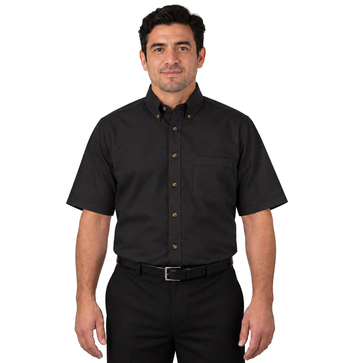 Camisa Red Kap SP80 para hombre en negra, vista frontal fajada | color:negra