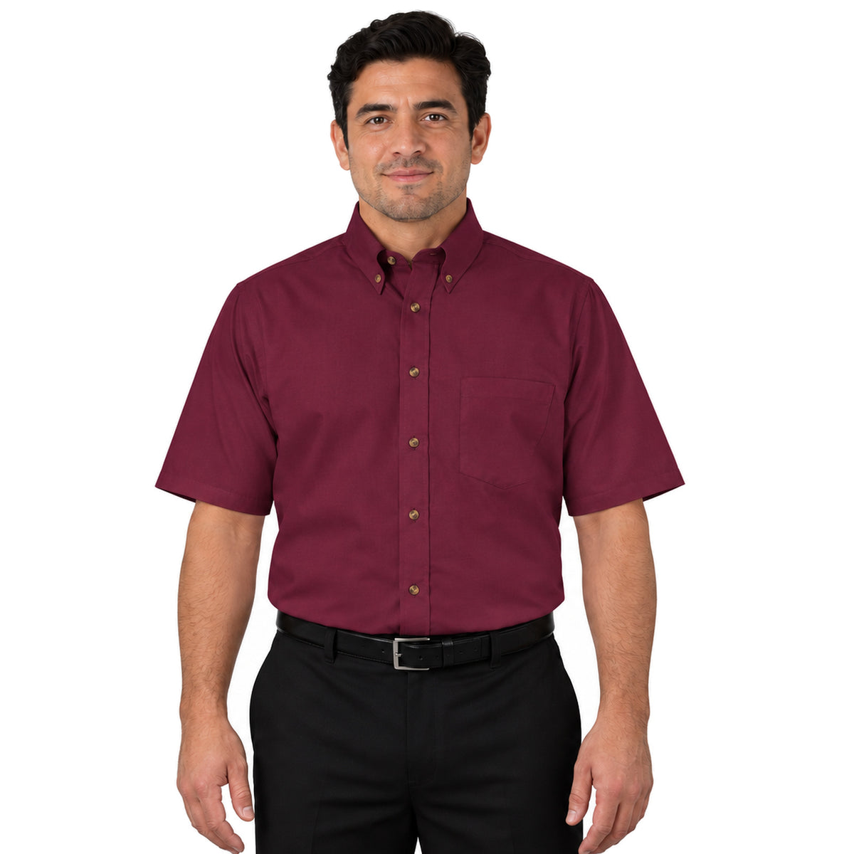 Camisa Red Kap SP80 para hombre en vino, vista frontal fajada | color:vino