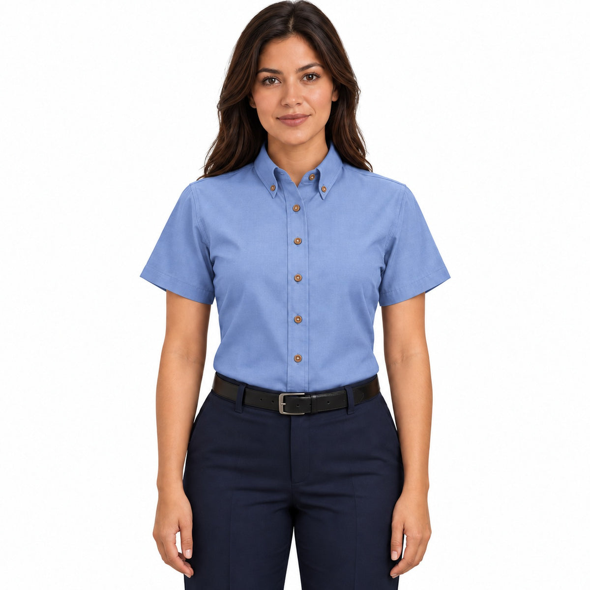Blusa Red Kap SP81 mujer azul cielo, frontal fajada | color:azul-cielo