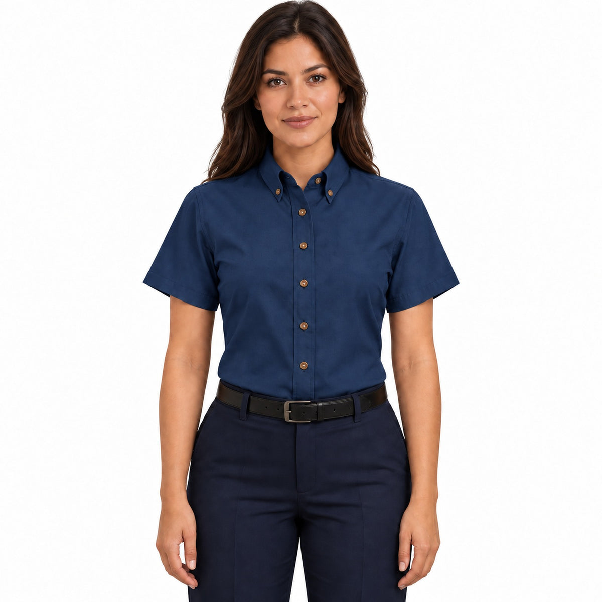Blusa Red Kap SP81 mujer azul marino, frontal fajada | color:azul-marino
