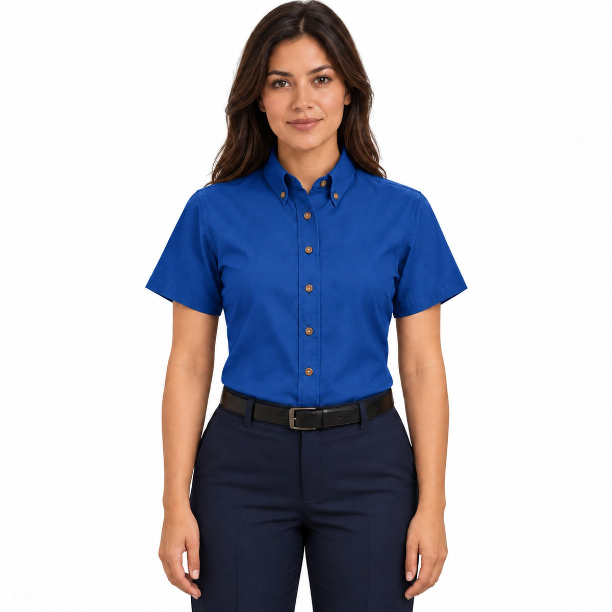 Blusa Red Kap SP81 mujer azul rey, frontal fajada | color:azul-rey