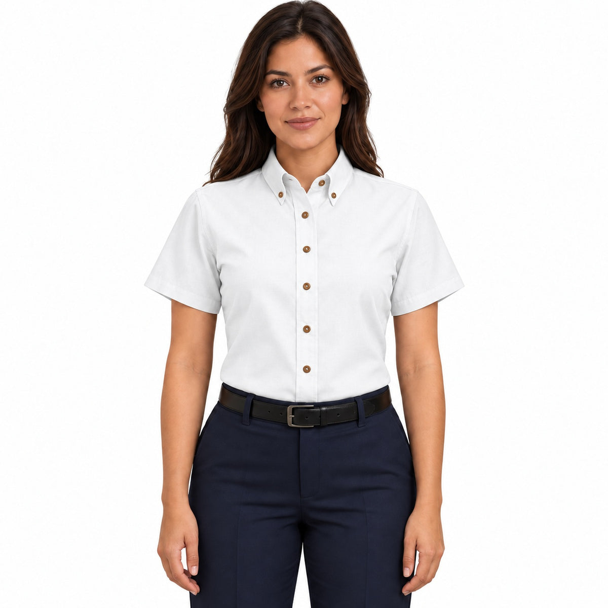Blusa Red Kap SP81 mujer blanca, frontal fajada | color:blanca