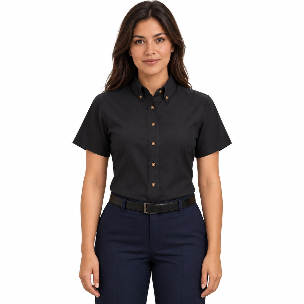 Blusa Red Kap SP81 mujer negra, frontal fajada | color:negra