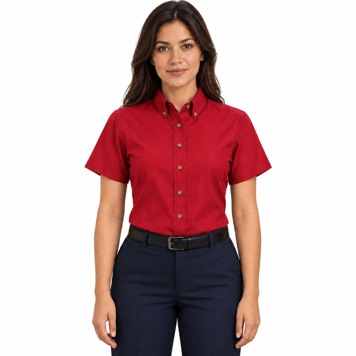 Blusa Red Kap SP81 mujer roja, frontal fajada | color:roja