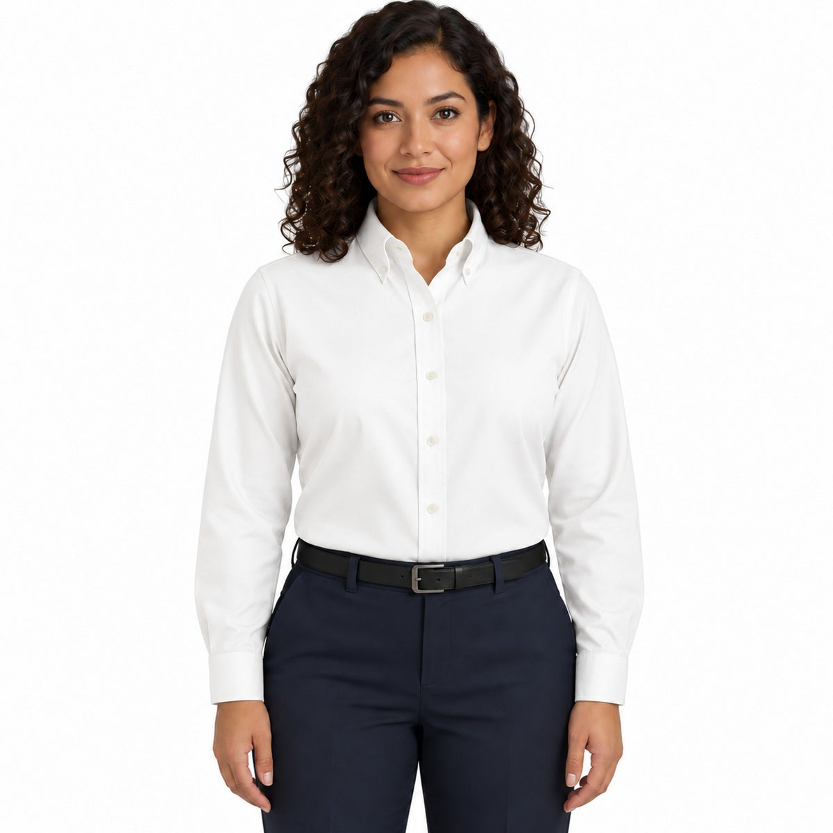 Blusa Red Kap SP91 manga larga mujer color blanca, vista frontal fajada | color:blanca