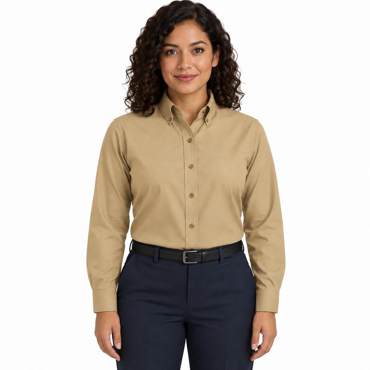 Blusa Red Kap SP91 manga larga mujer color khaki, vista frontal fajada | color:khaki