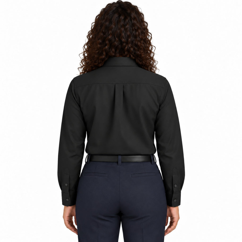 Blusa Red Kap SP91 manga larga mujer color negra, vista espalda fajada
