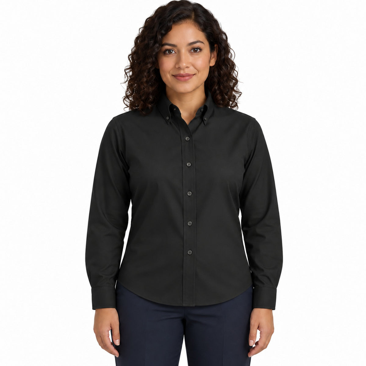 Blusa Red Kap SP91 manga larga mujer color negra, vista frontal desfajada | color:negra