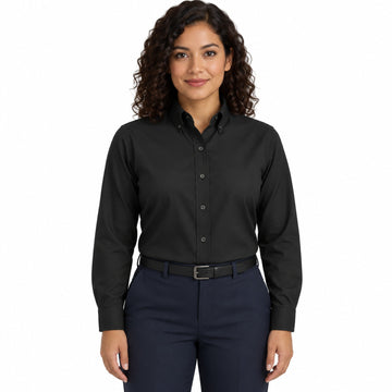 Blusa Red Kap SP91 manga larga mujer color negra, vista frontal fajada | color:negra