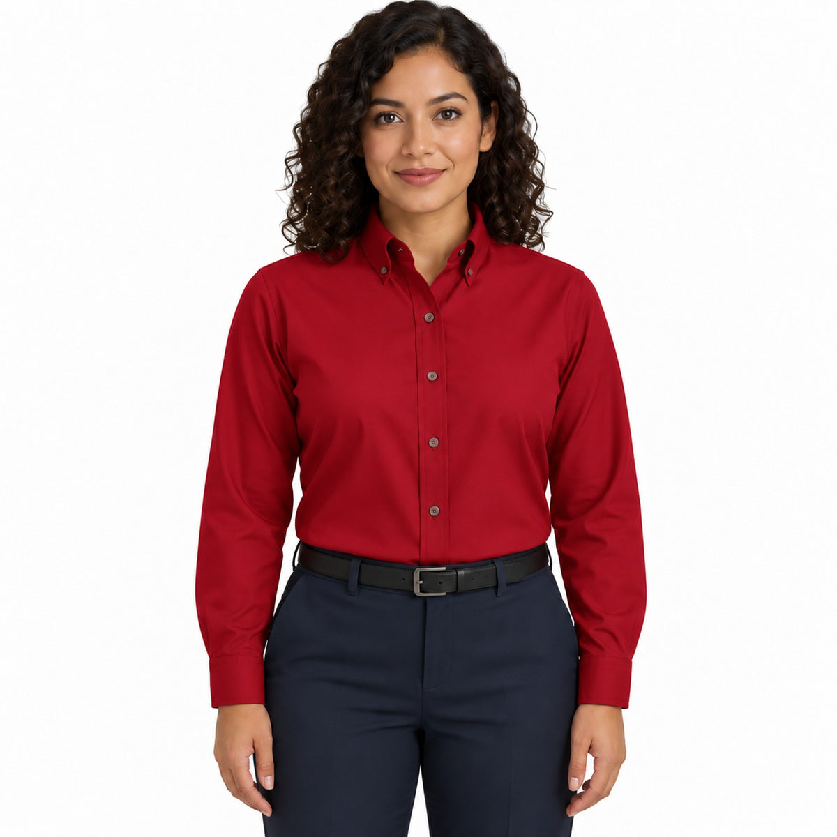 Blusa Red Kap SP91 manga larga mujer color roja, vista frontal fajada | color:roja