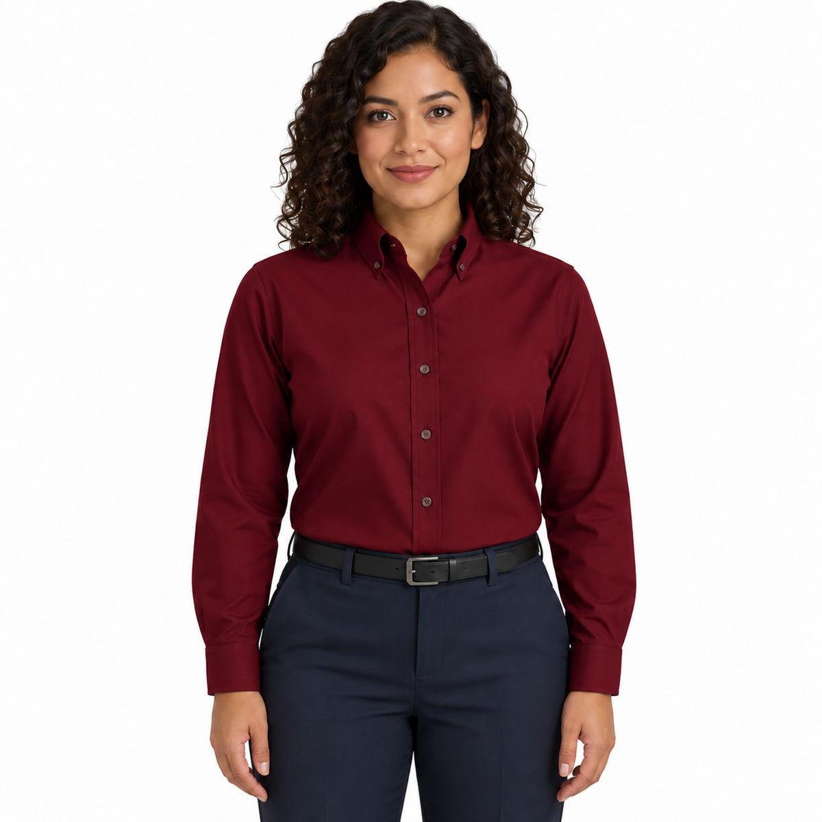 Blusa Red Kap SP91 manga larga mujer color vino, vista frontal fajada | color:vino