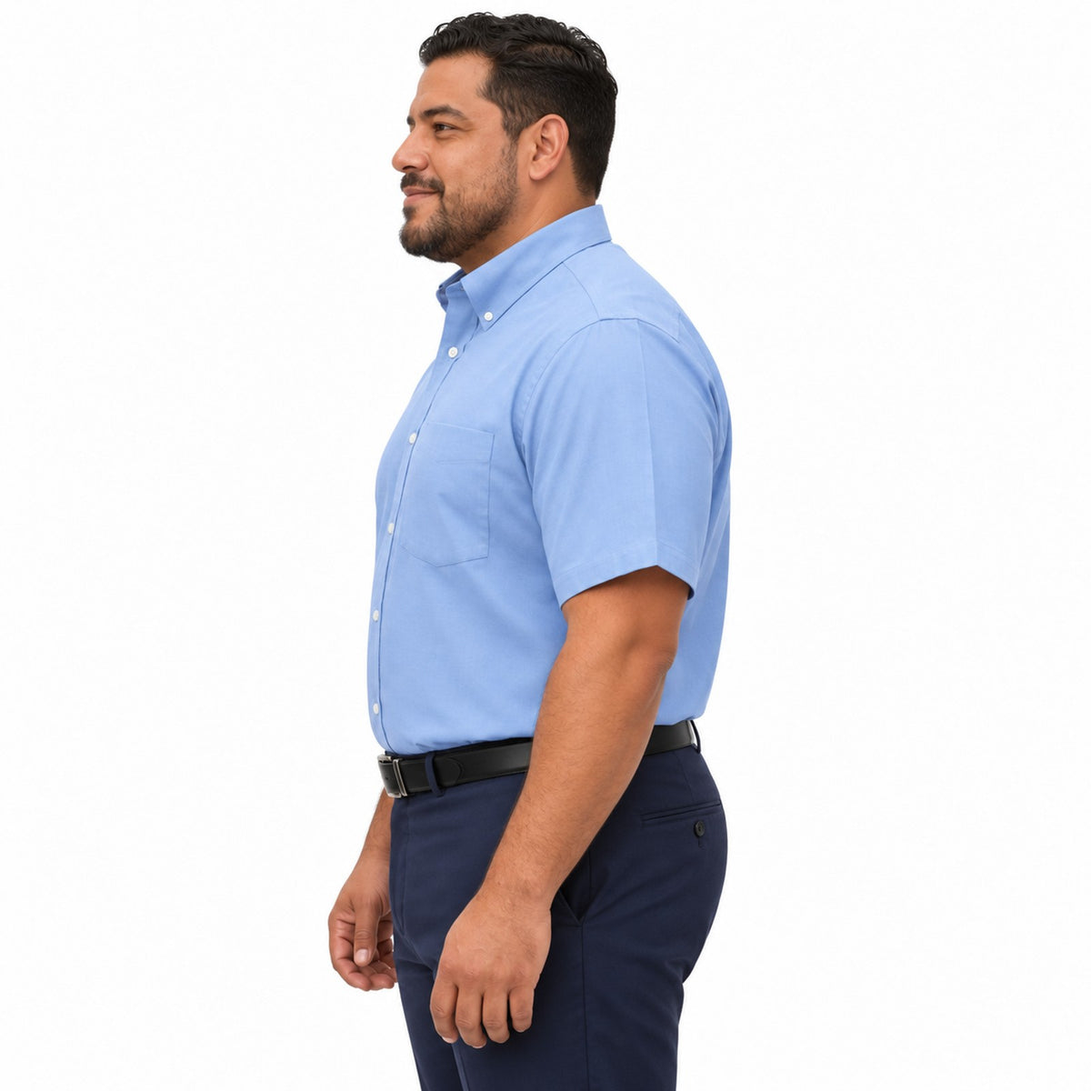 Camisa Red Kap SR60 manga corta para hombre azul cielo, perfil izquierdo fajada | color:azul-cielo