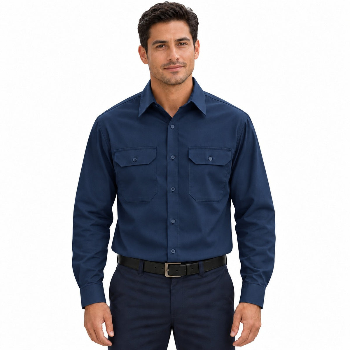 Camisa de trabajo Red Kap ST52 para hombre Azul marino, frontal fajada | color:azul-marino