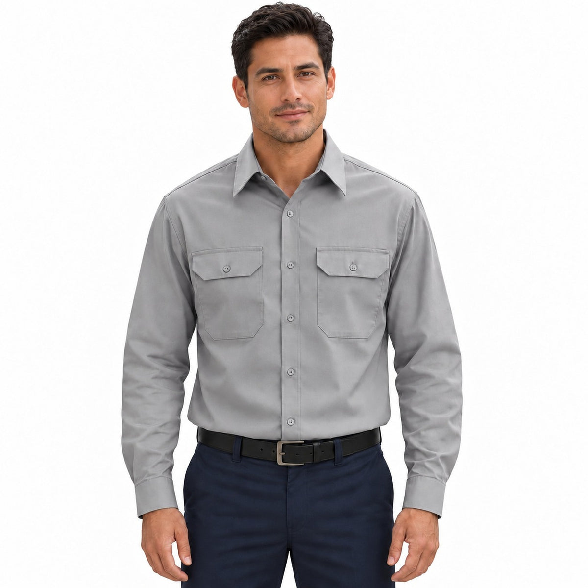 Camisa de trabajo Red Kap ST52 para hombre Gris claro, frontal fajada | color:gris-claro