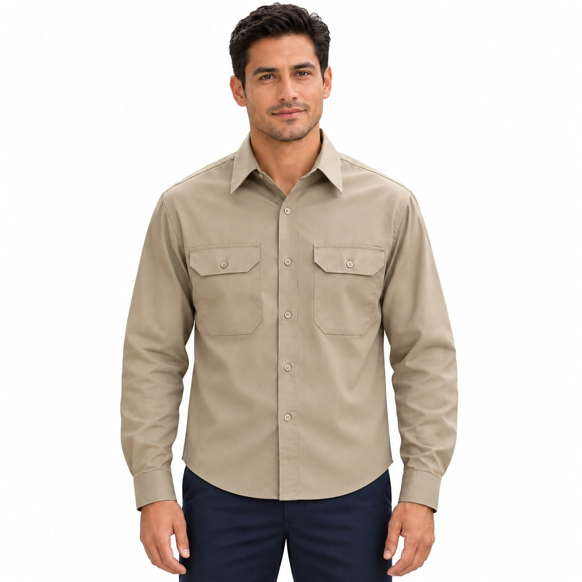Camisa de trabajo Red Kap ST52 para hombre Khaki, frontal desfajada | color:khaki