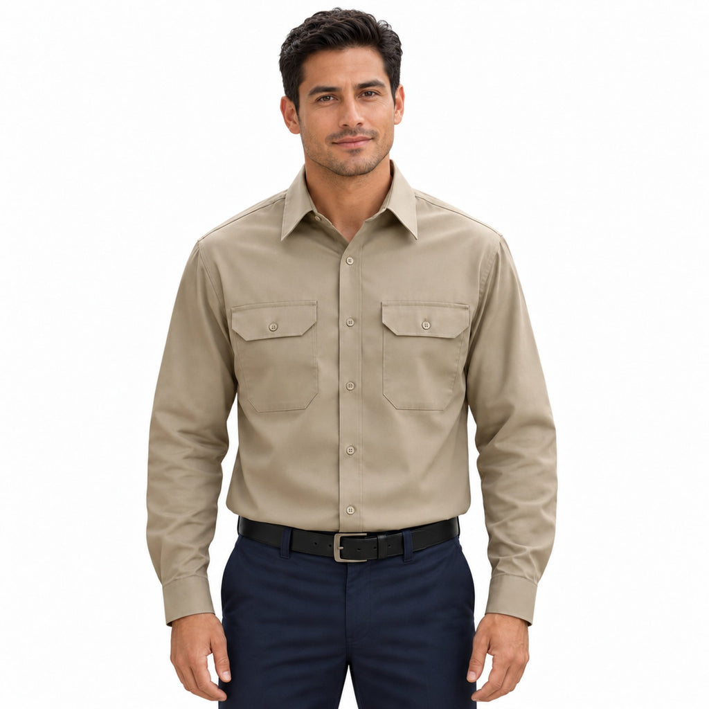 Camisa de trabajo Red Kap ST52 para hombre Khaki, frontal fajada
