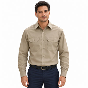 Camisa de trabajo Red Kap ST52 para hombre Khaki, frontal fajada | color:khaki