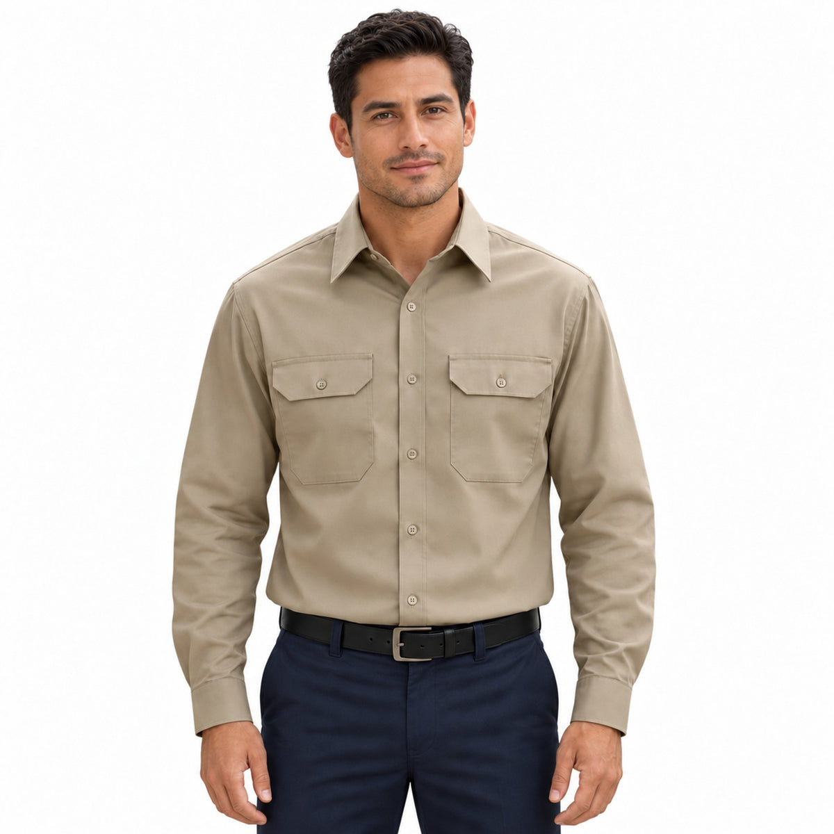 Camisa de trabajo Red Kap ST52 para hombre Khaki, frontal fajada | color:khaki