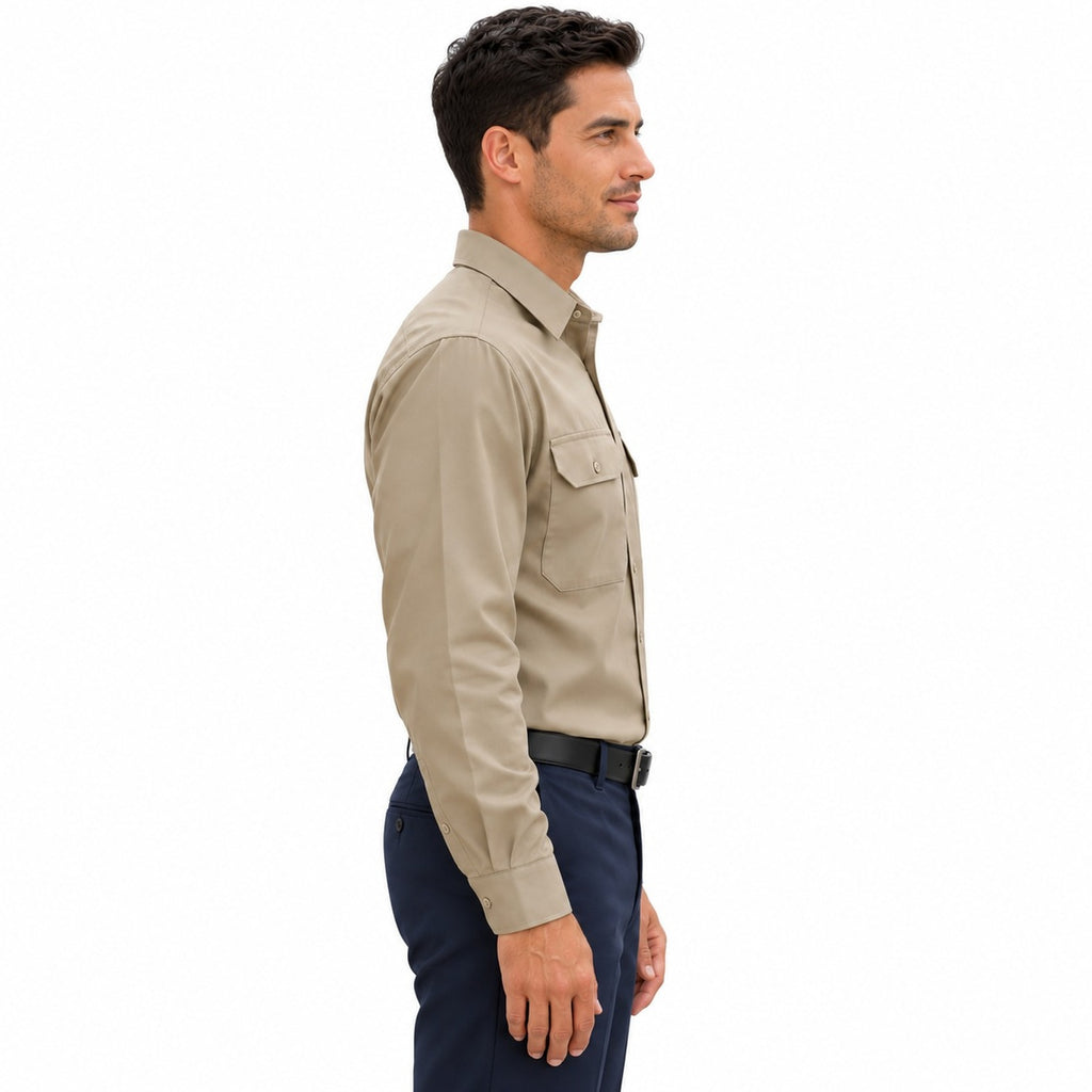 Camisa de trabajo Red Kap ST52 para hombre Khaki, perfil derecho fajada