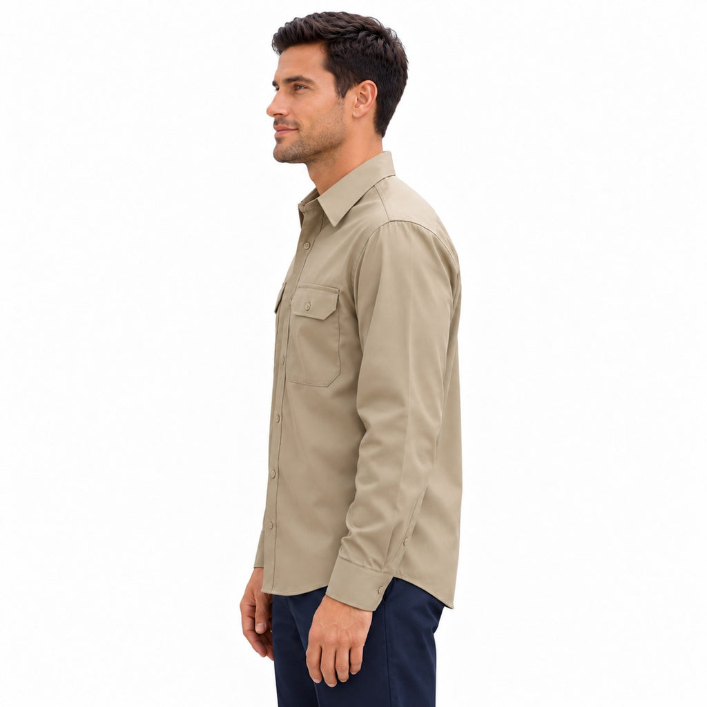 Camisa de trabajo Red Kap ST52 para hombre Khaki, perfil izquierdo desfajada