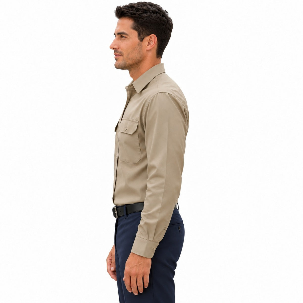 Camisa de trabajo Red Kap ST52 para hombre Khaki, perfil izquierdo fajada | color:khaki