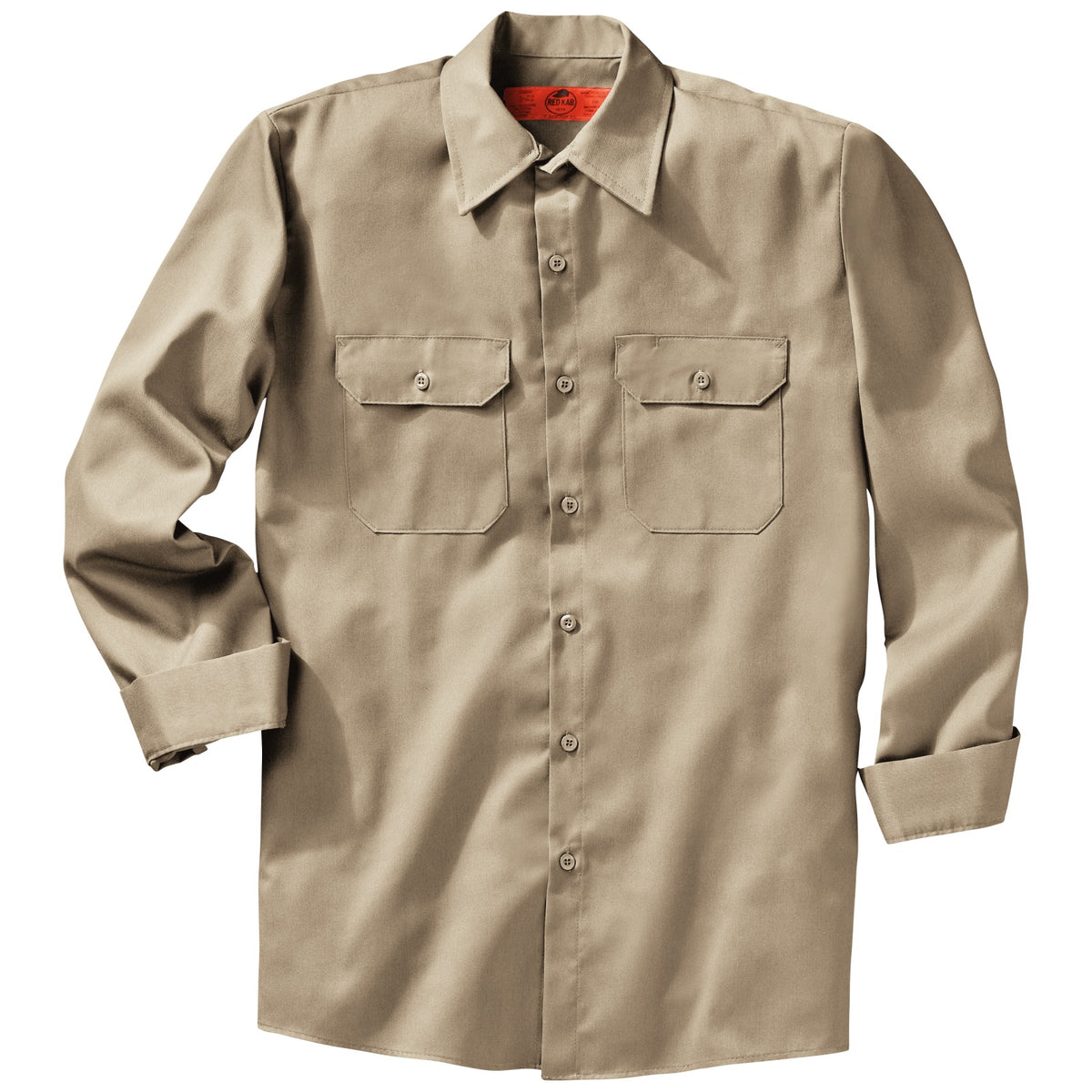 Camisa Red Kap ST52 Khaki, prenda sola detalle frontal de confección | color:khaki