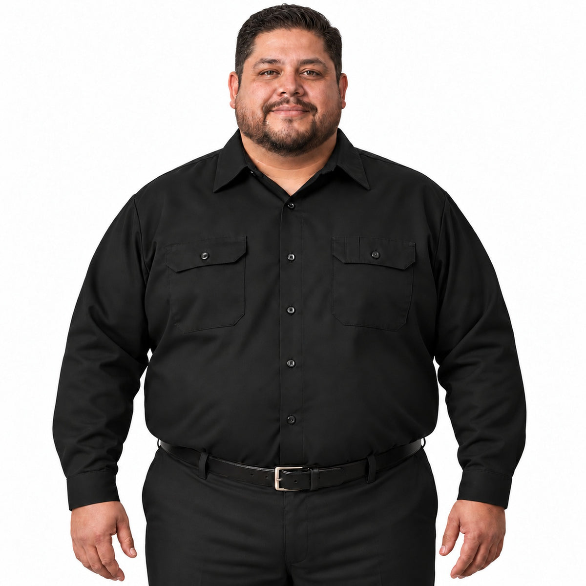 Camisa de trabajo Red Kap ST52 para hombre Negra, frontal fajada | color:negra