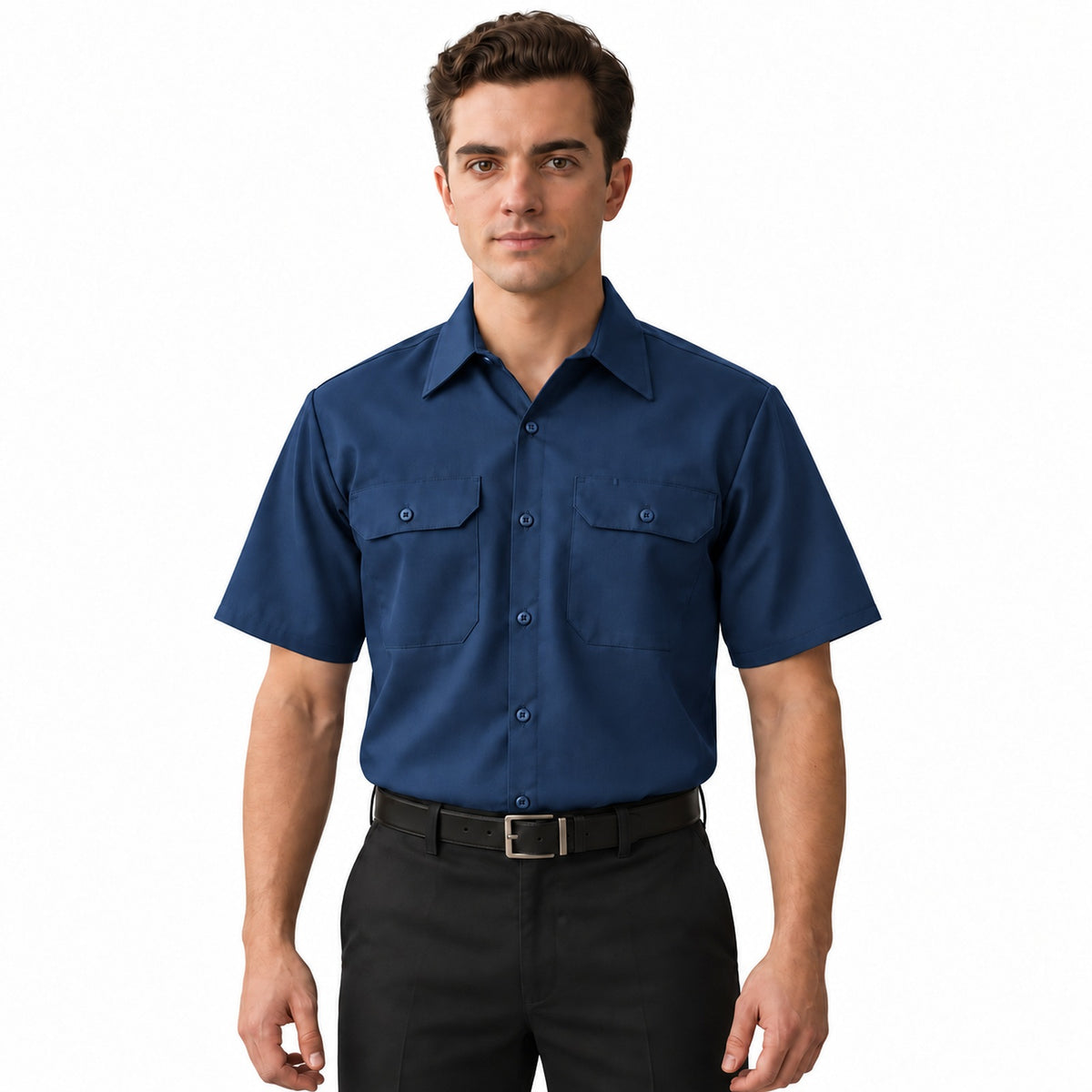 Camisa de trabajo Red Kap ST62 para hombre Azul marino, frontal fajada | color:azul-marino