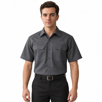 Camisa de trabajo Red Kap ST62 para hombre Gris oxford, frontal fajada | color:gris-oxford