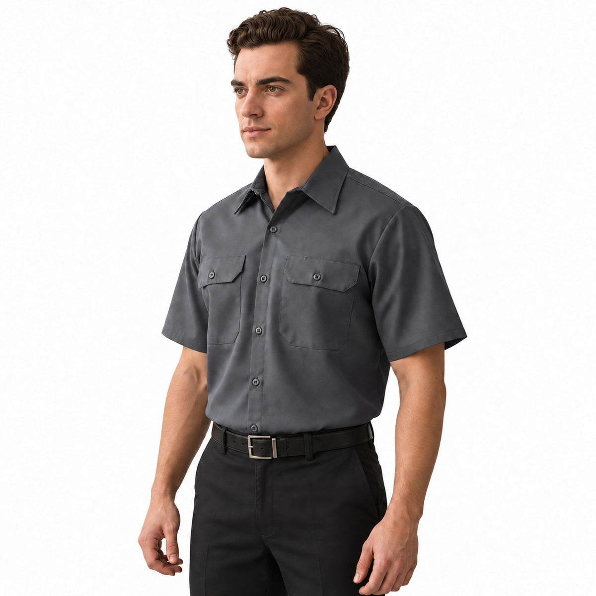 Camisa de trabajo Red Kap ST62 para hombre Gris oxford, perfil izquierdo fajada | color:gris-oxford