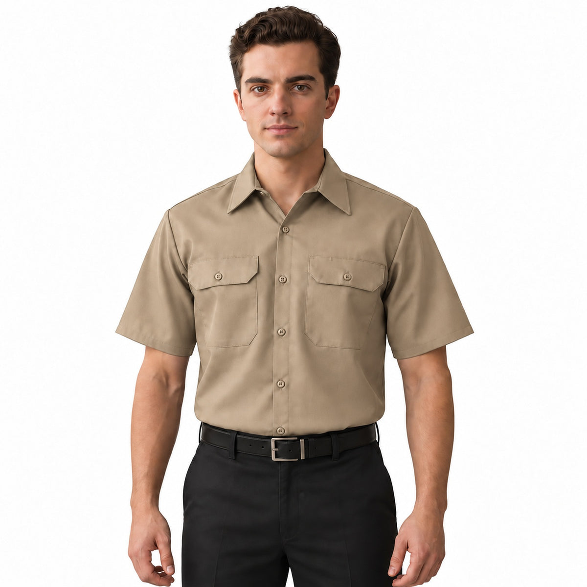 Camisa de trabajo Red Kap ST62 para hombre Khaki, frontal fajada | color:khaki