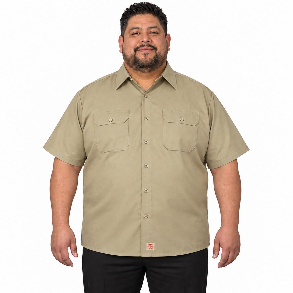 Camisa de trabajo Red Kap ST62 para hombre talla extra Khaki, vista frontal desfajada | color:khaki