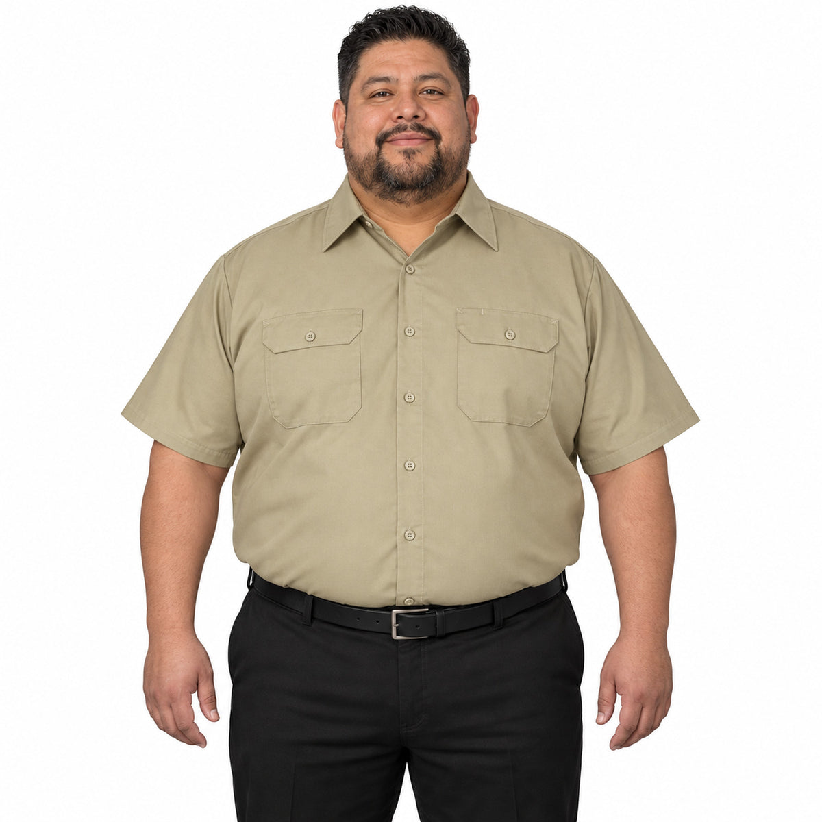 Camisa de trabajo Red Kap ST62 para hombre talla extra Khaki, vista frontal fajada | color:khaki