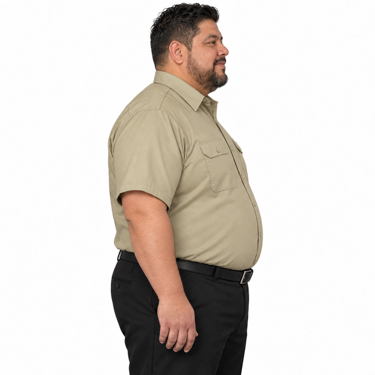 Camisa de trabajo Red Kap ST62 para hombre talla extra Khaki, perfil derecho fajada | color:khaki