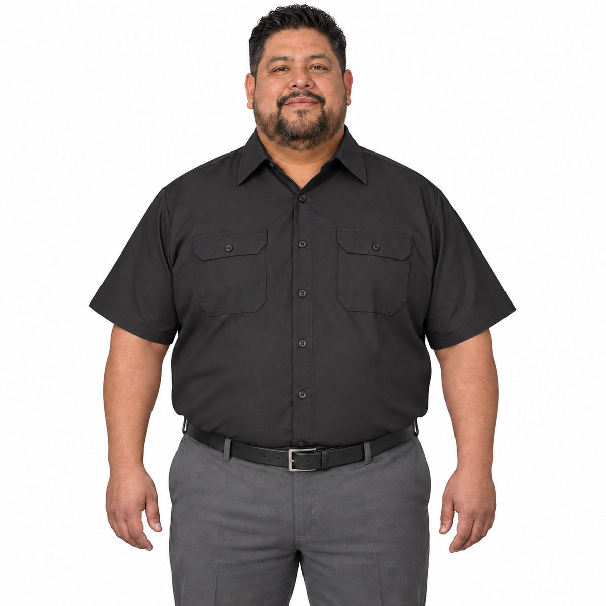 Camisa de trabajo Red Kap ST62 para hombre talla extra Negra, vista frontal fajada | color:negra