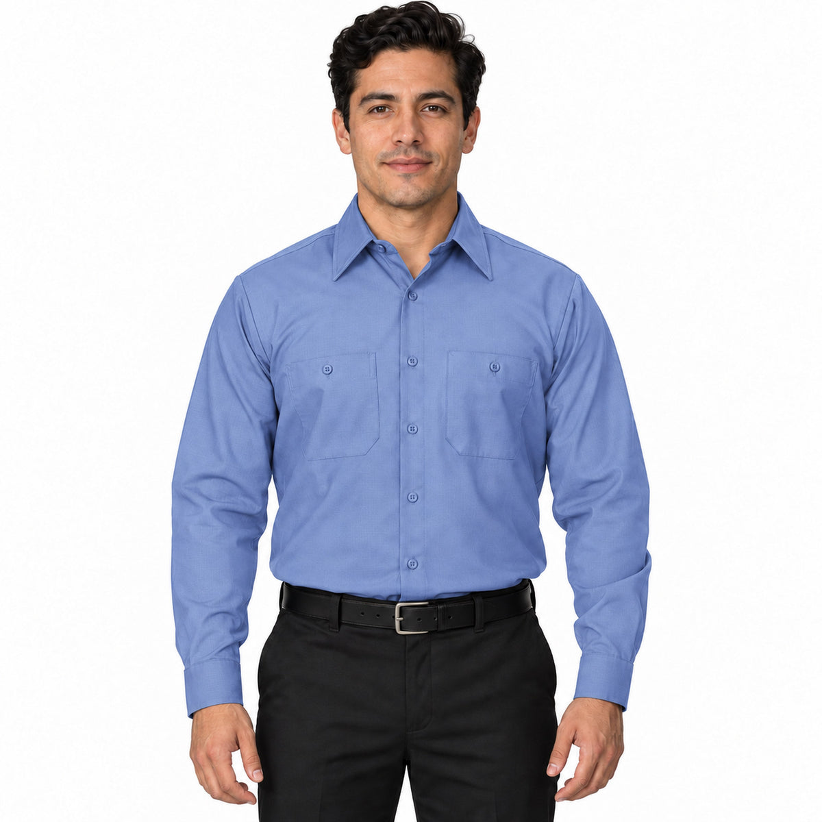 Red Kap SX10 camisa de trabajo MIMIX hombre Azul claro, frontal fajada | color:azul-claro