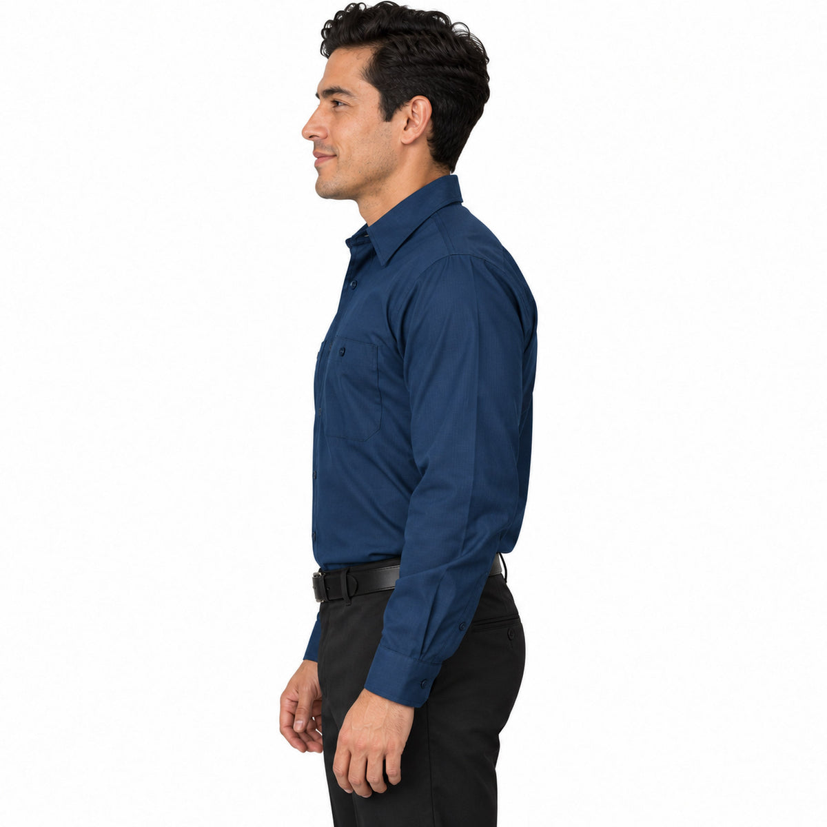 Red Kap SX10 camisa de trabajo MIMIX hombre Azul marino, perfil izquierdo fajada | color:azul-marino