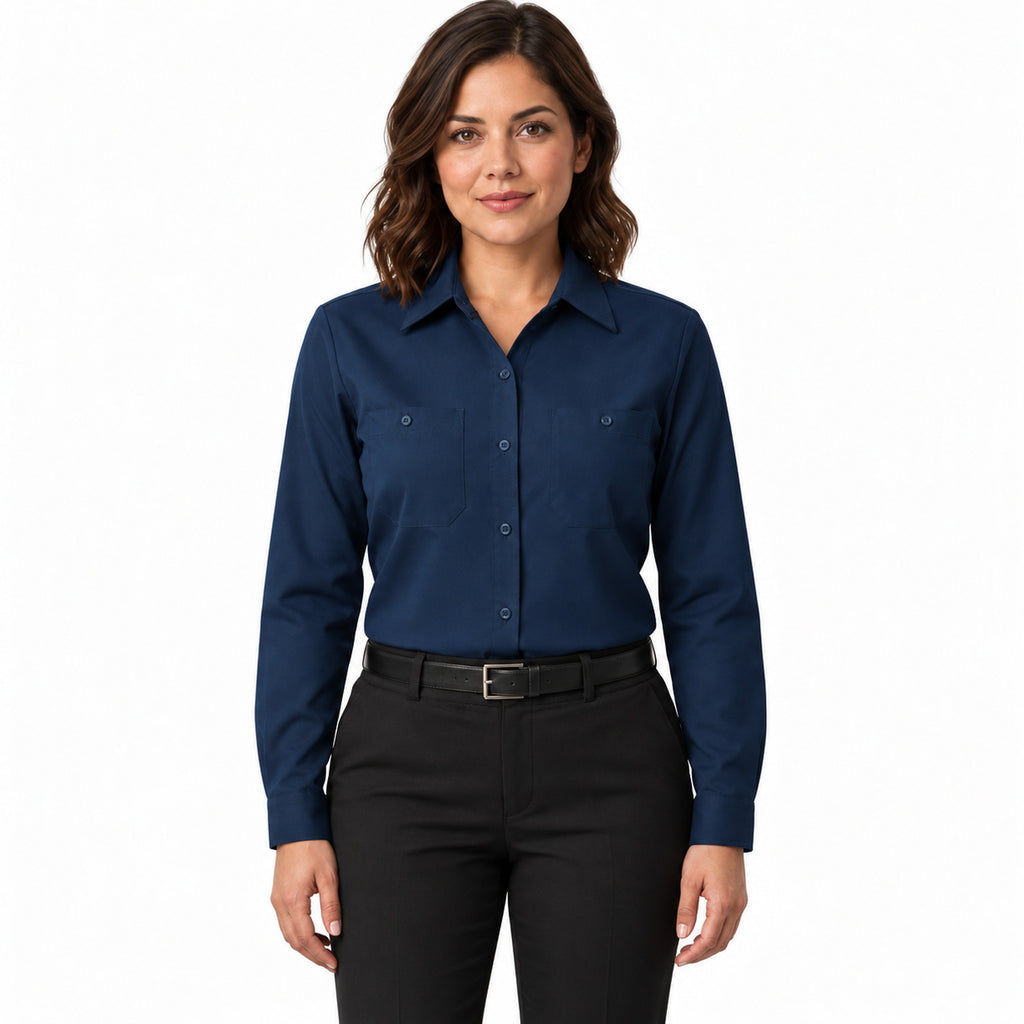 Blusa de trabajo Red Kap SX11 para mujer azul marino, frontal fajada