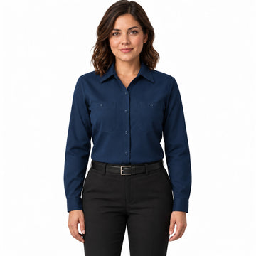 Blusa de trabajo Red Kap SX11 para mujer azul marino, frontal fajada | color:azul-marino