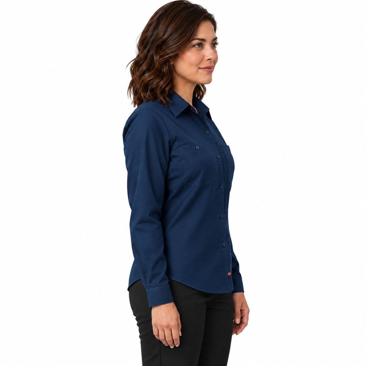 Blusa de trabajo Red Kap SX11 para mujer azul marino, perfil derecho desfajada | color:azul-marino