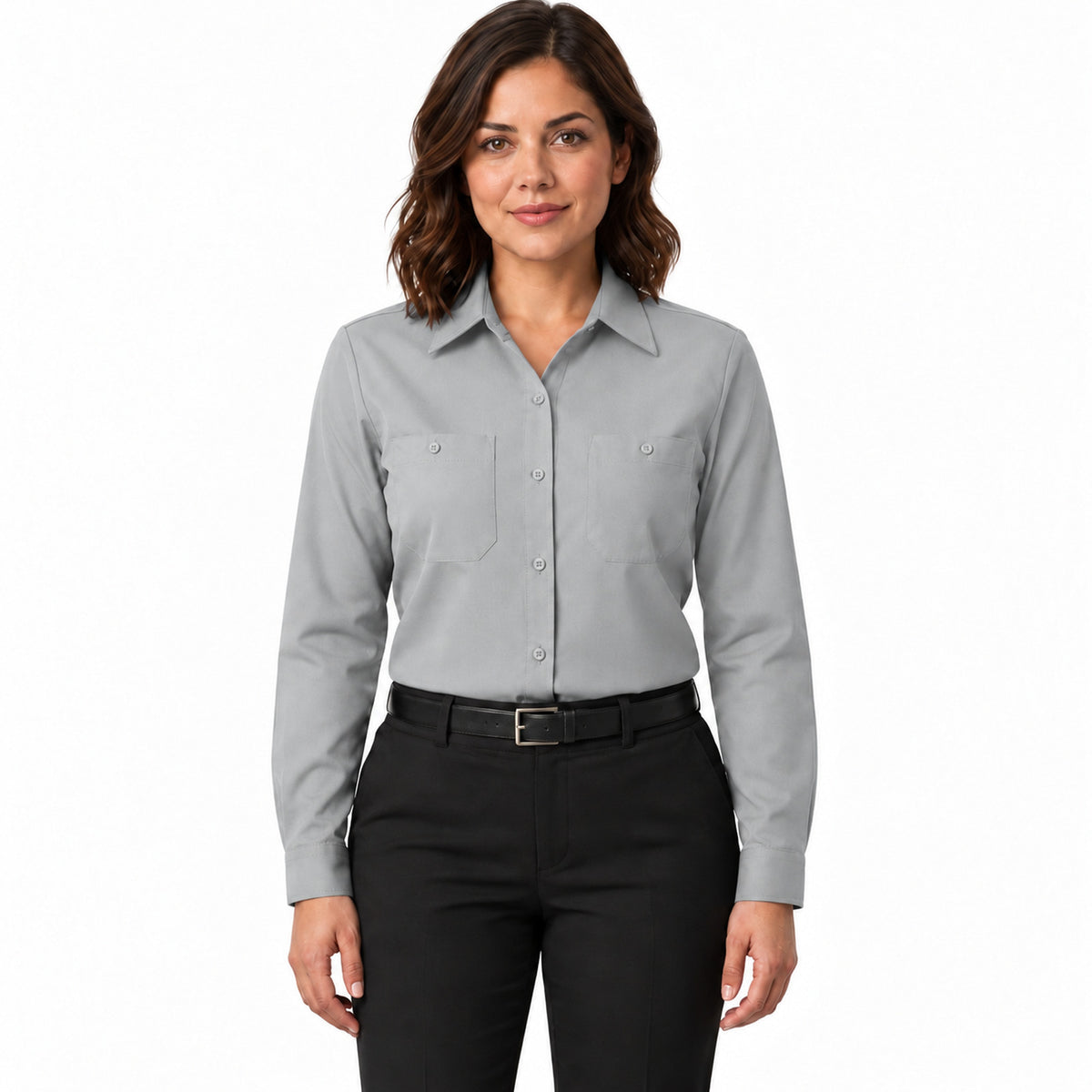 Blusa de trabajo Red Kap SX11 para mujer gris, frontal fajada | color:gris